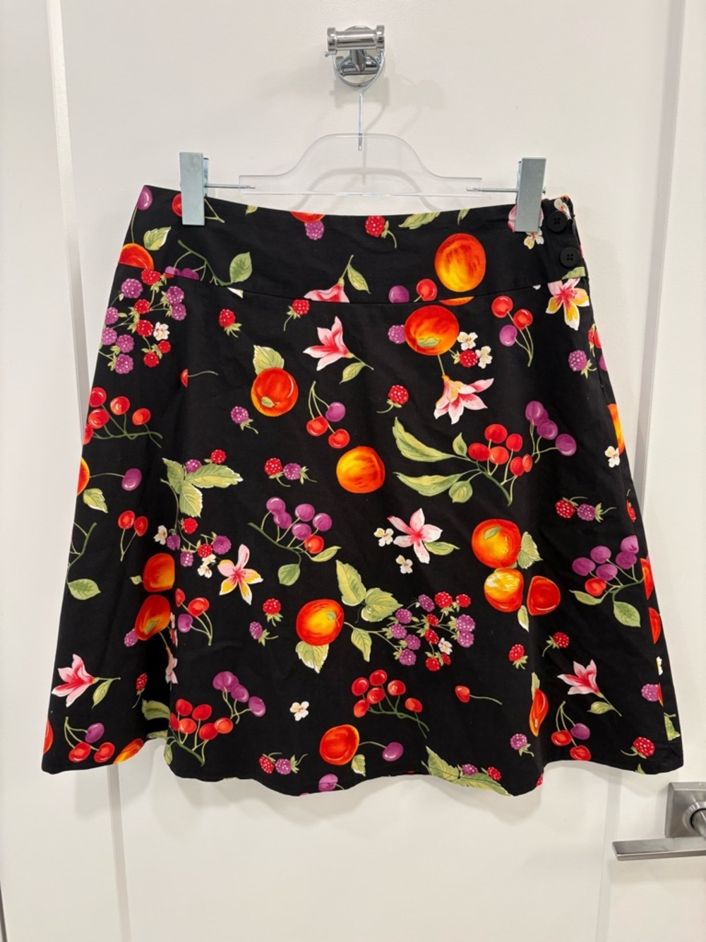 Vintage Y2K Black Rafaella Fruit Flower Print Novelty A-line Skirt Size 10
